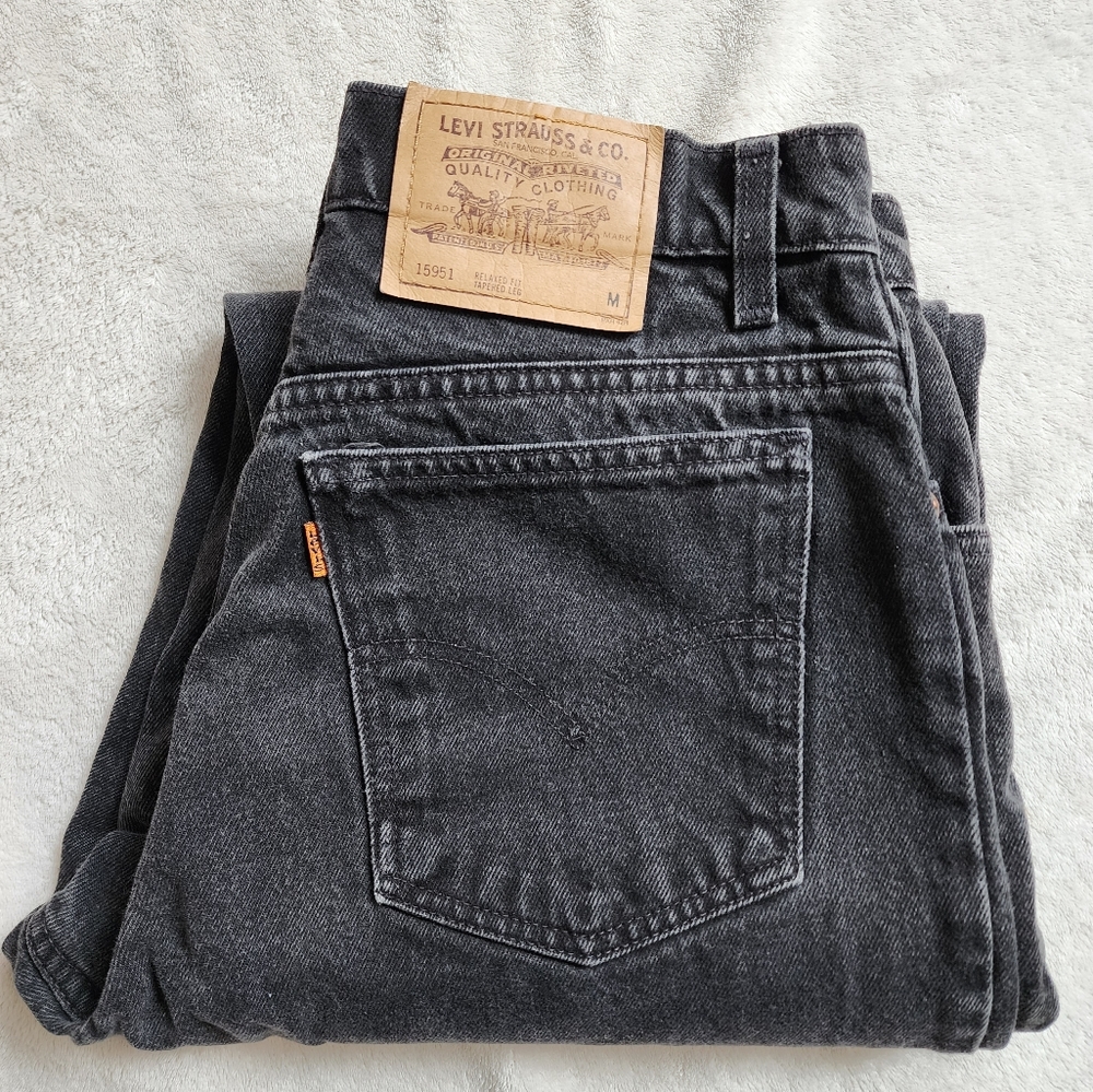 Vintage Levi's 951 Relaxed Fit Tappered Orange Tab Black High Rise 90s Jeans